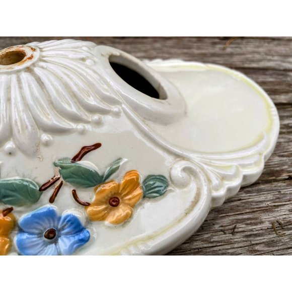 Art Deco 1930s Flush Mount Ceiling Fixture Light Porcelain Ceramic Floral - Picture 3 of 16